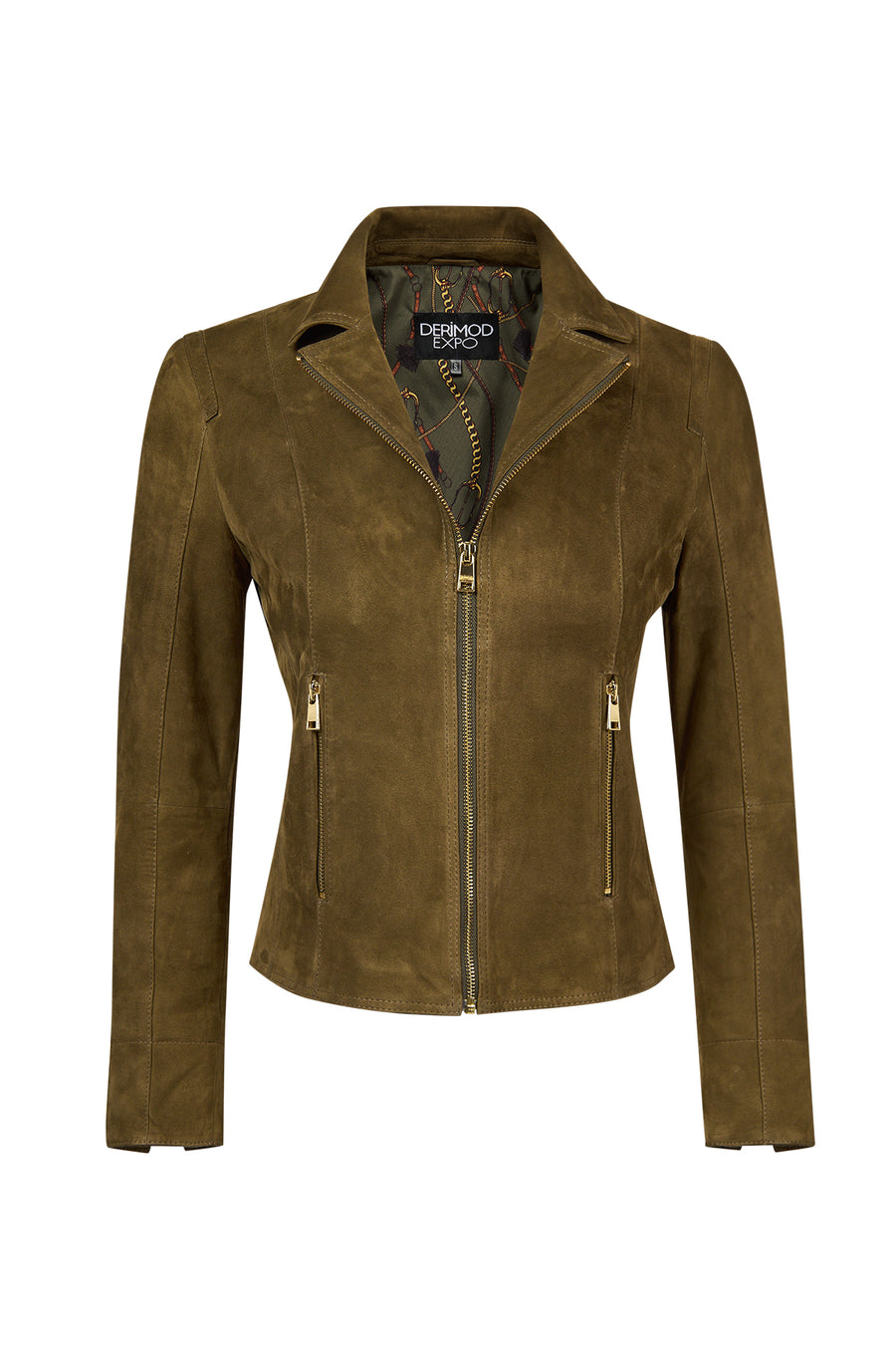 Lara Woman Green Short Suede Leather Jacket