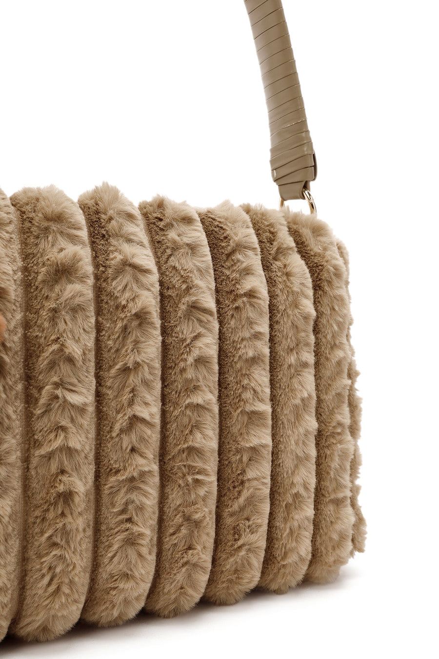 Women's Beige Accessory Detailed Plush Shoulder Bag