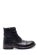 Men's Black Leather Zippered Boots | Derimod