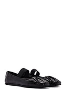 Women's Black Striped Patent Leather Ballerinas | Derimod