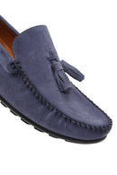 Men's Blue Suede Leather Tasseled Sports Loafer | Derimod