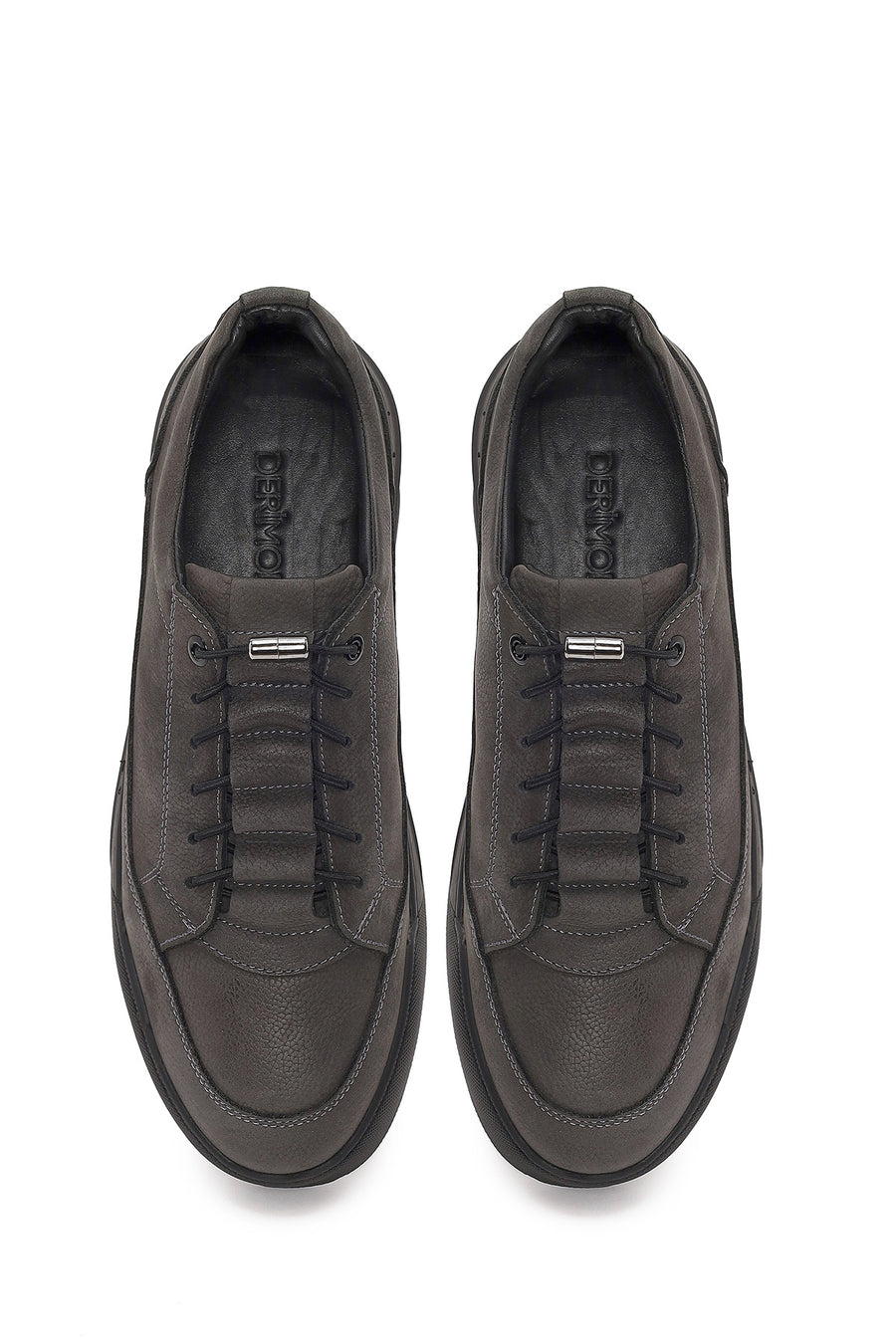 Male Gray Lace-up Thick-soled Nubuck Leather Casual Sneaker
