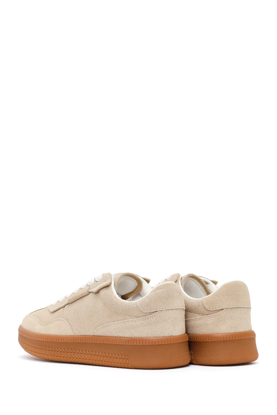 Woman Beige Lace-Up Suede Leather Sneaker