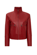 Dolores Women's Red Slant Collar Oversize Leather Jacket | Derimod