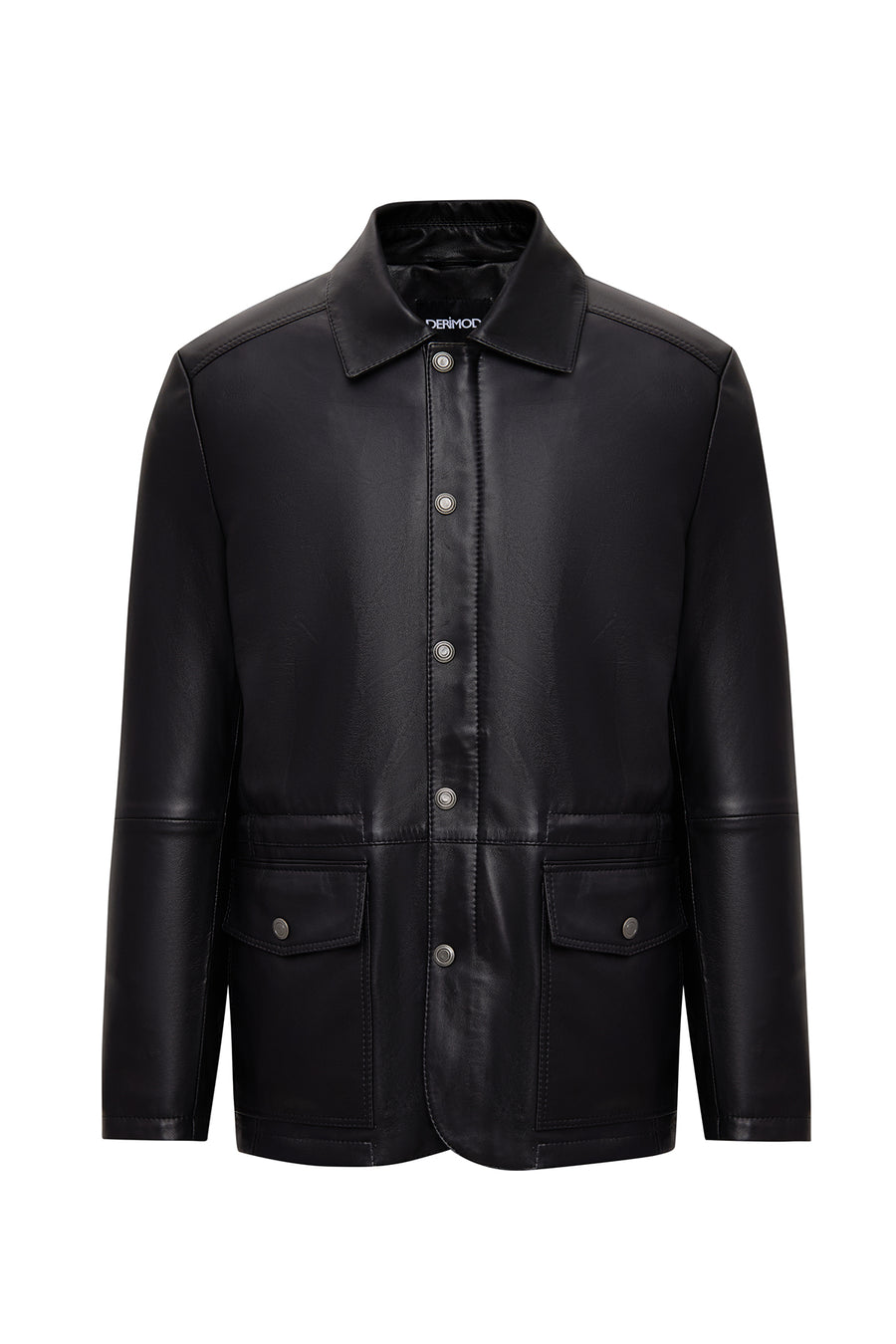 Salah Men's Black Shirt Collar Leather Jacket