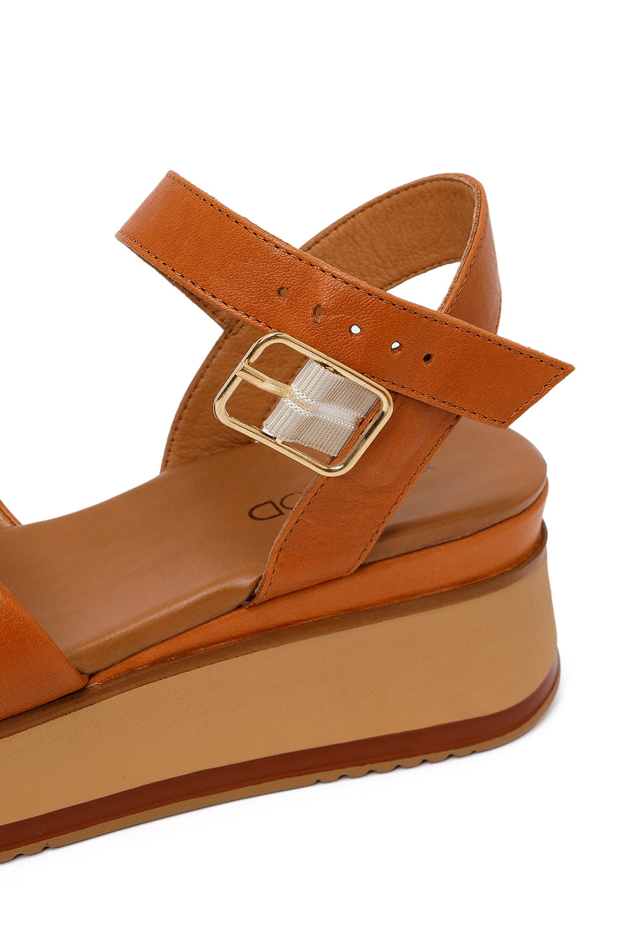 Women's Tan Ankle Strap Thick Soled Leather Sandals