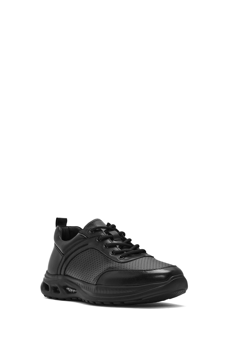 Erkek Siyah Bağcıklı Deri Sneaker