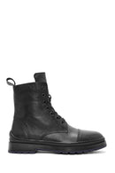 Men's Black Zippered Leather Combat Boots | Derimod