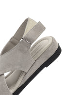 Women's Grey Ankle Strap Thick Sole Suede Leather Sandals | Derimod