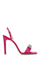 Women's Pink Stone Satin Thin Heel Sandals | Derimod