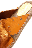 Women's Orange Metallic Leather Straw Sole Espadrille Slippers | Derimod