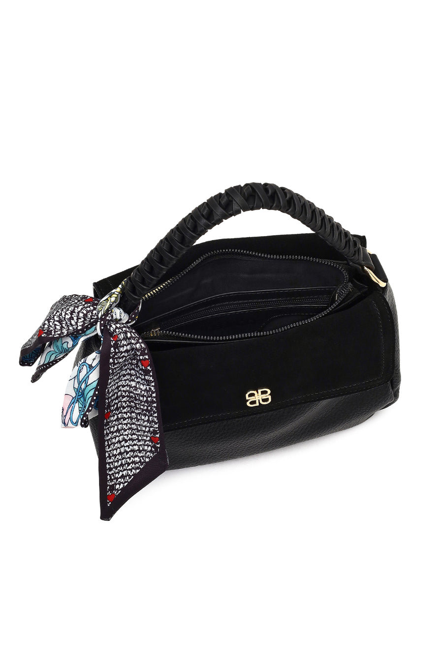Woman Black Long-Strap Suede Shoulder Bag