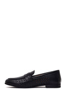 Woman Black Patterned Leather Loafer | Derimod