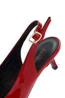 Women's Red Open Back Low Heel Patent Leather Shoes | Derimod