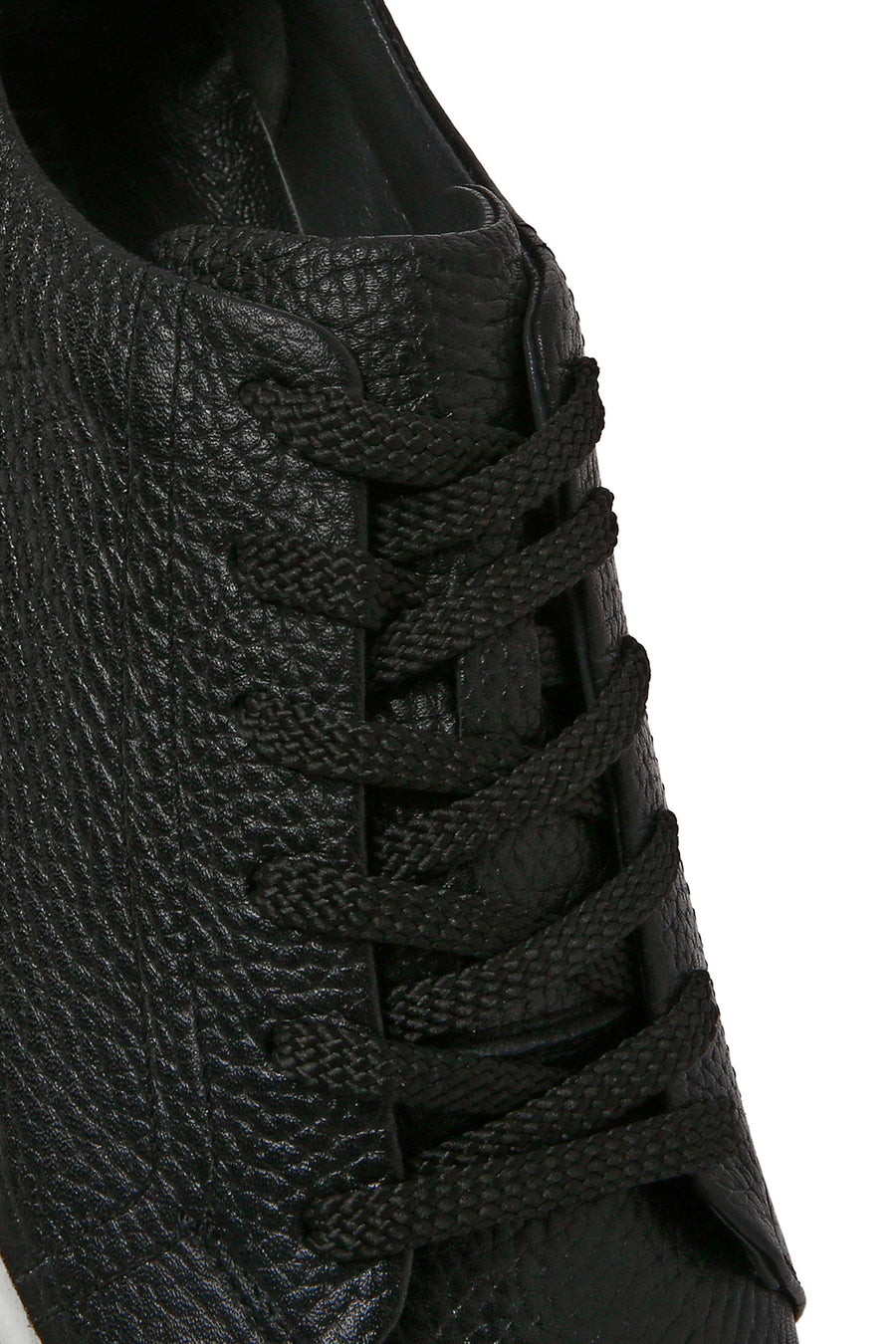 Men's Black Lace-up Thick-Sole Leather Sneaker