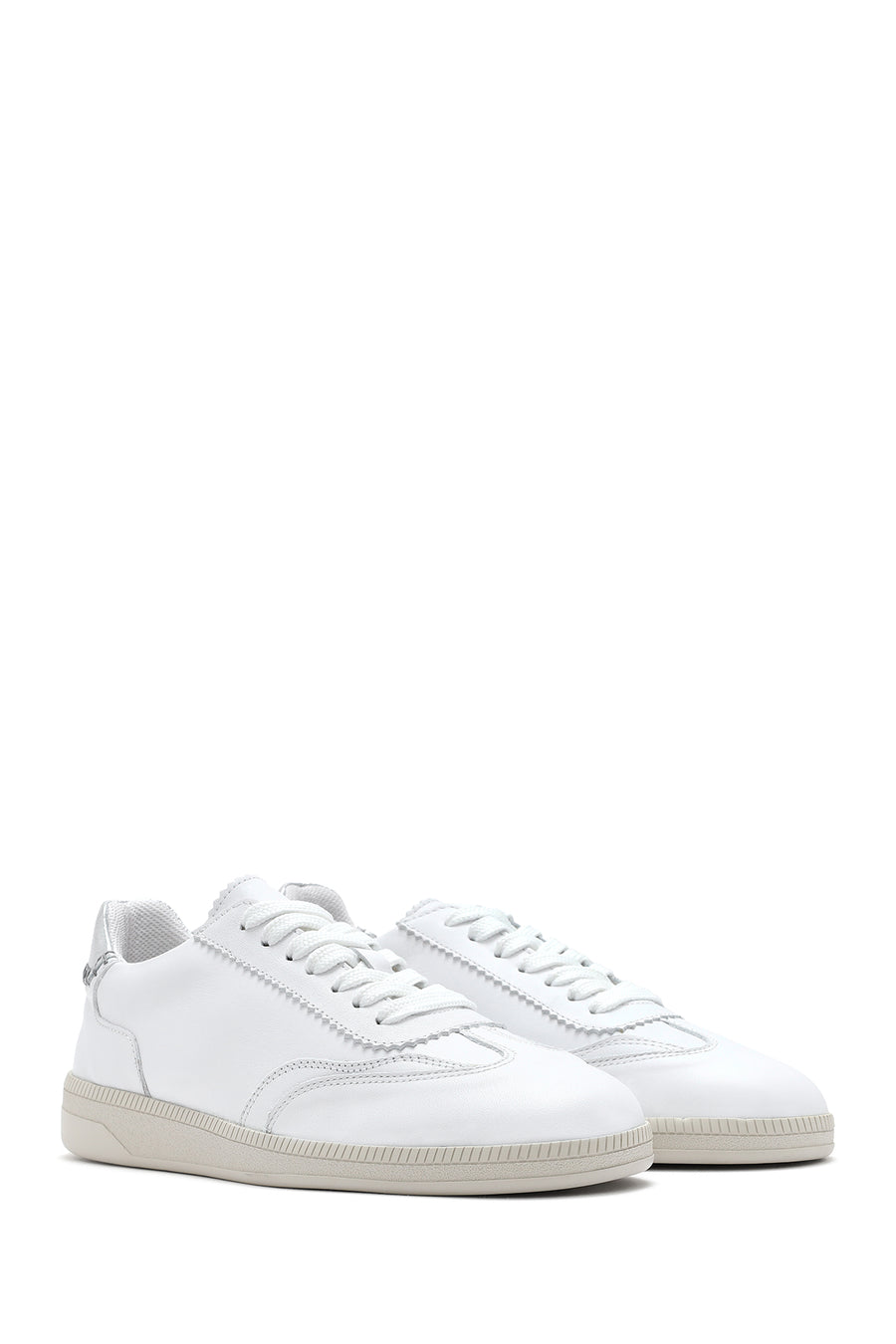 Women's White Lace-Up Leather Sneaker