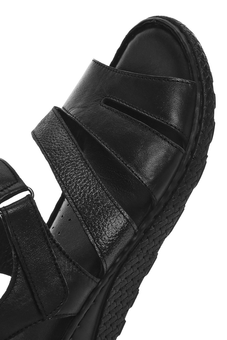 Women's Black Ankle Strap Chunky Sole Leather Comfort Sandals