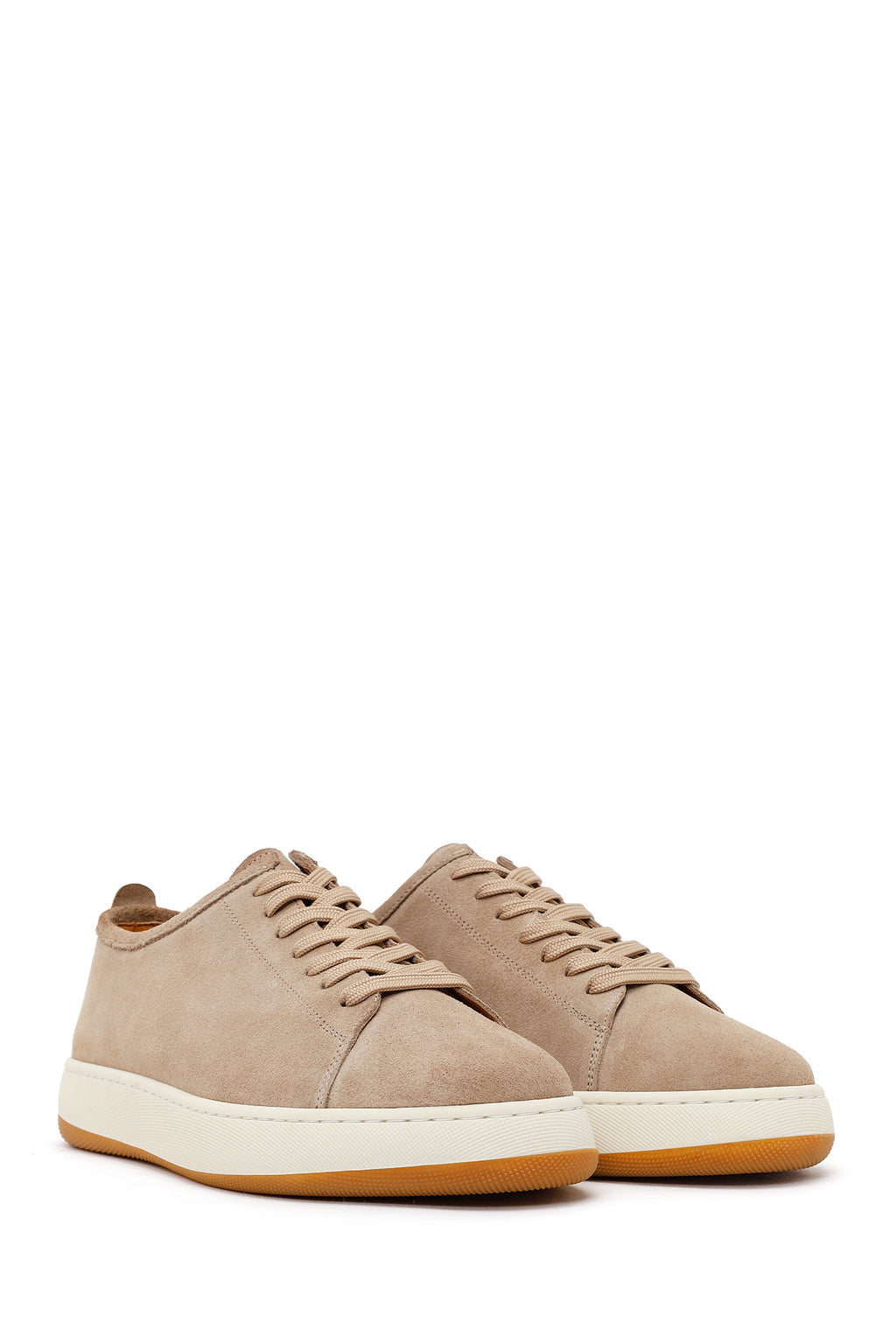 Erkek Bej Bağcıklı Kalın Tabanlı Süet Deri Sneaker