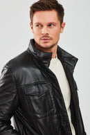 Lorenzo Men's Black Puffer Leather Jacket | Derimod