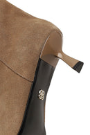 Women's Beige Thin Heeled Suede Leather Boot | Derimod