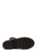 Woman Brown Zip Closure Thick-Heeled Leather Combat Boots | Derimod
