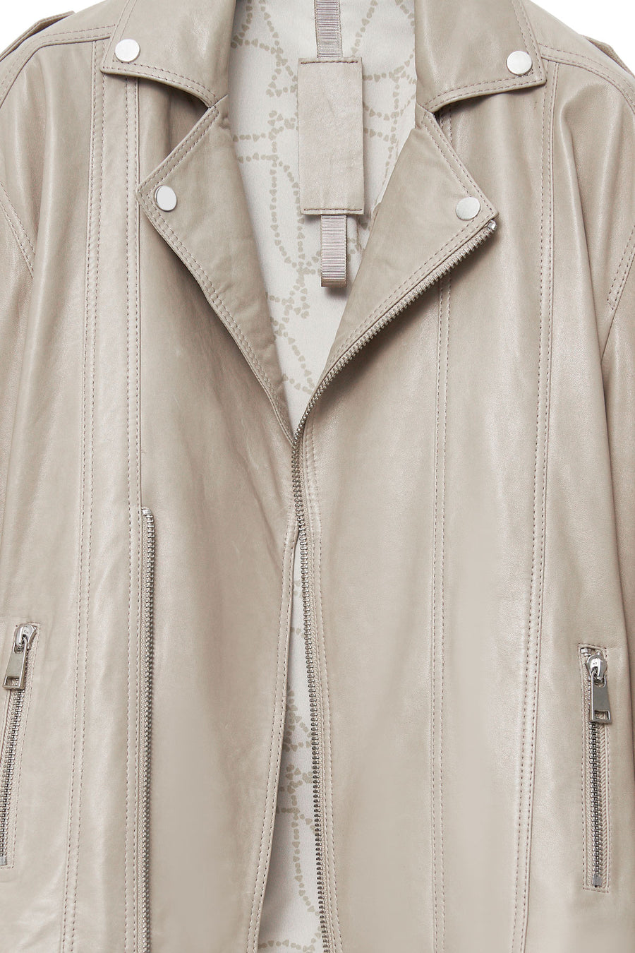 Zendaya Women's Beige Belt Detailed Biker Leather Jacket