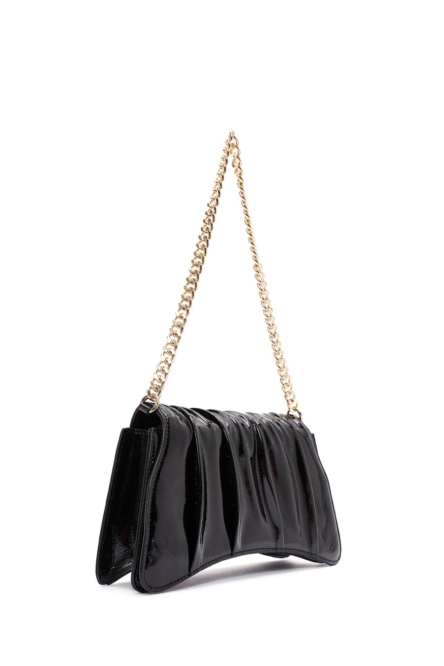 Women's Black Chain Strap Patent Leather Shoulder Bag
