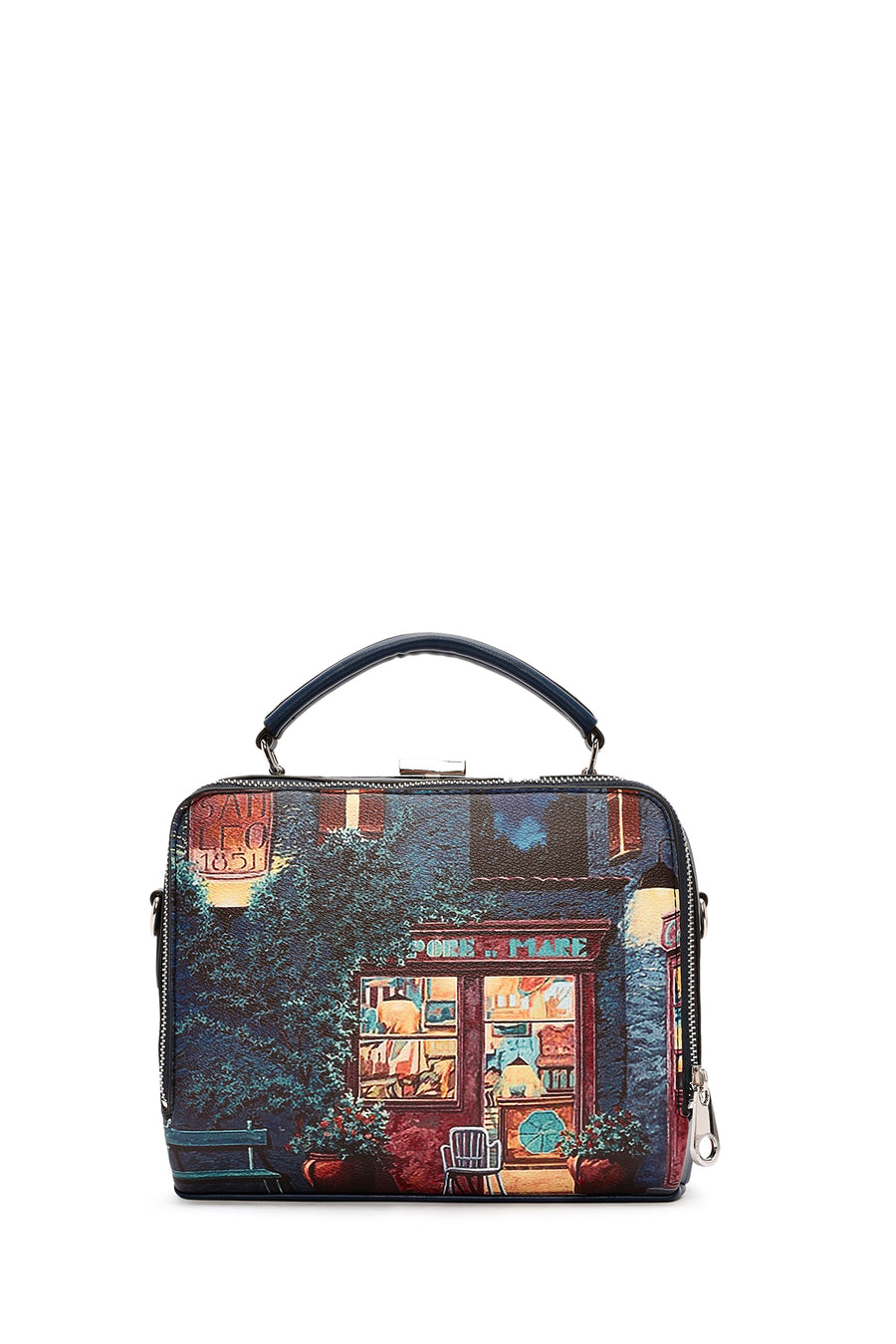 Women's Navy Blue Long Strap Patterned Handbag