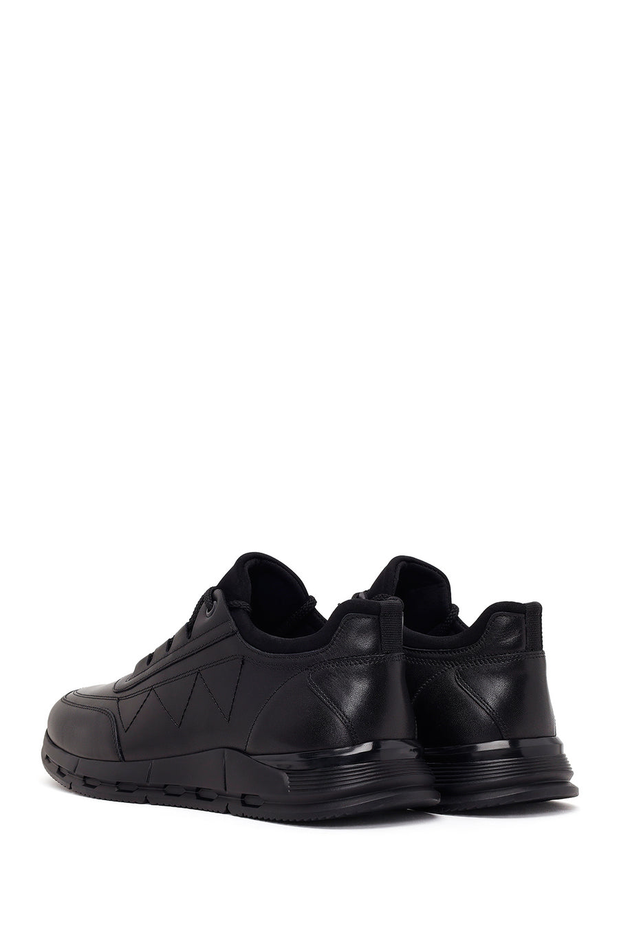 Erkek Siyah Bağcıklı Deri Casual Sneaker