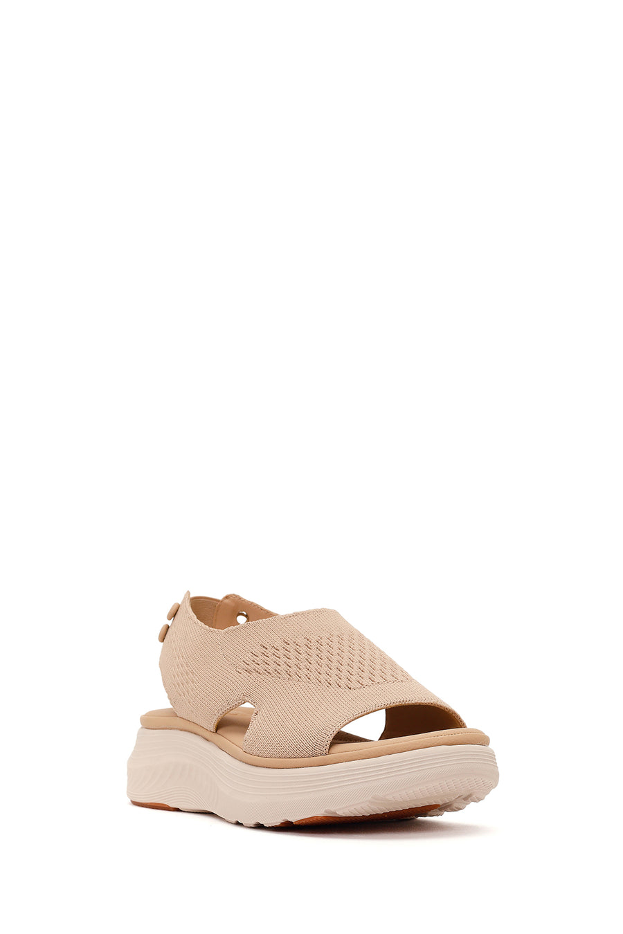 Women's Beige Strapped Thick-Soled Fabric Comfort Sandals