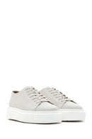 Men's White Lace-up Thick-Sole Leather Sneaker | Derimod