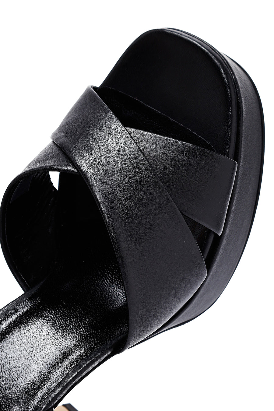Women's Black Ankle Buckle Platform High Thick Heel Leather Sandals