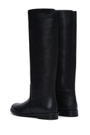 Women's Black Leather Flat Boots | Derimod