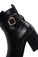 Women's Black Leather Heeled Buckle Boots | Derimod