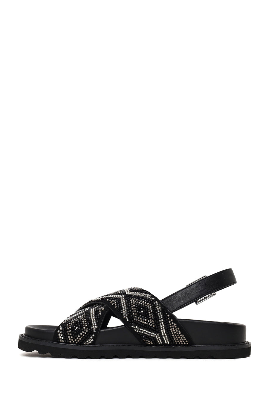 Woman Black Ankle-Buckle Embellished Sandals