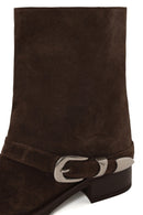 Woman Mink Buckled Suede Boots | Derimod