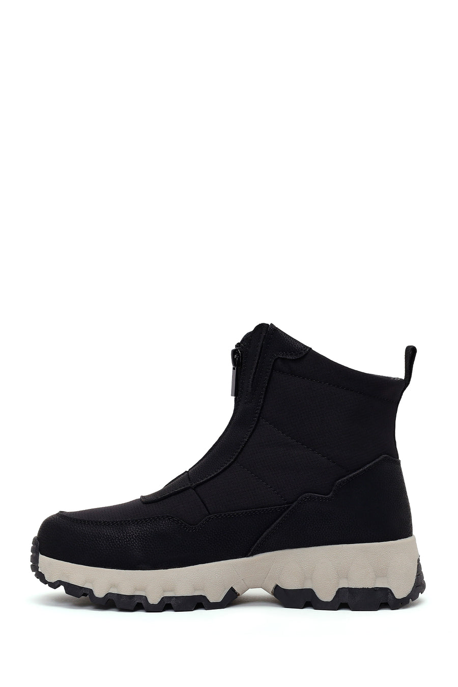 Woman Black Zip Closure Thick-Soled Fabric Boots