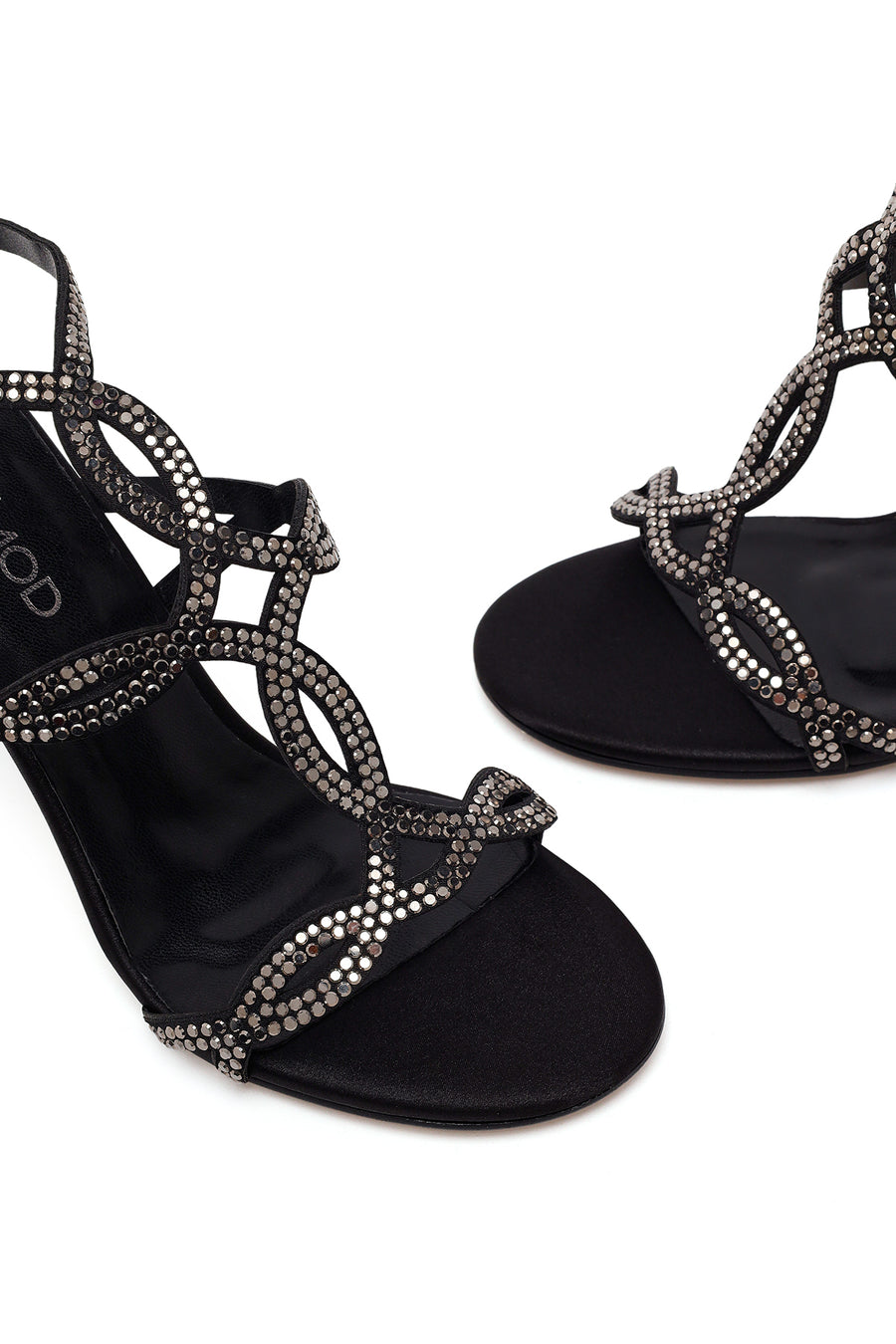 Woman Black Ankle-Buckle Embellished High Stiletto Heel Sandal