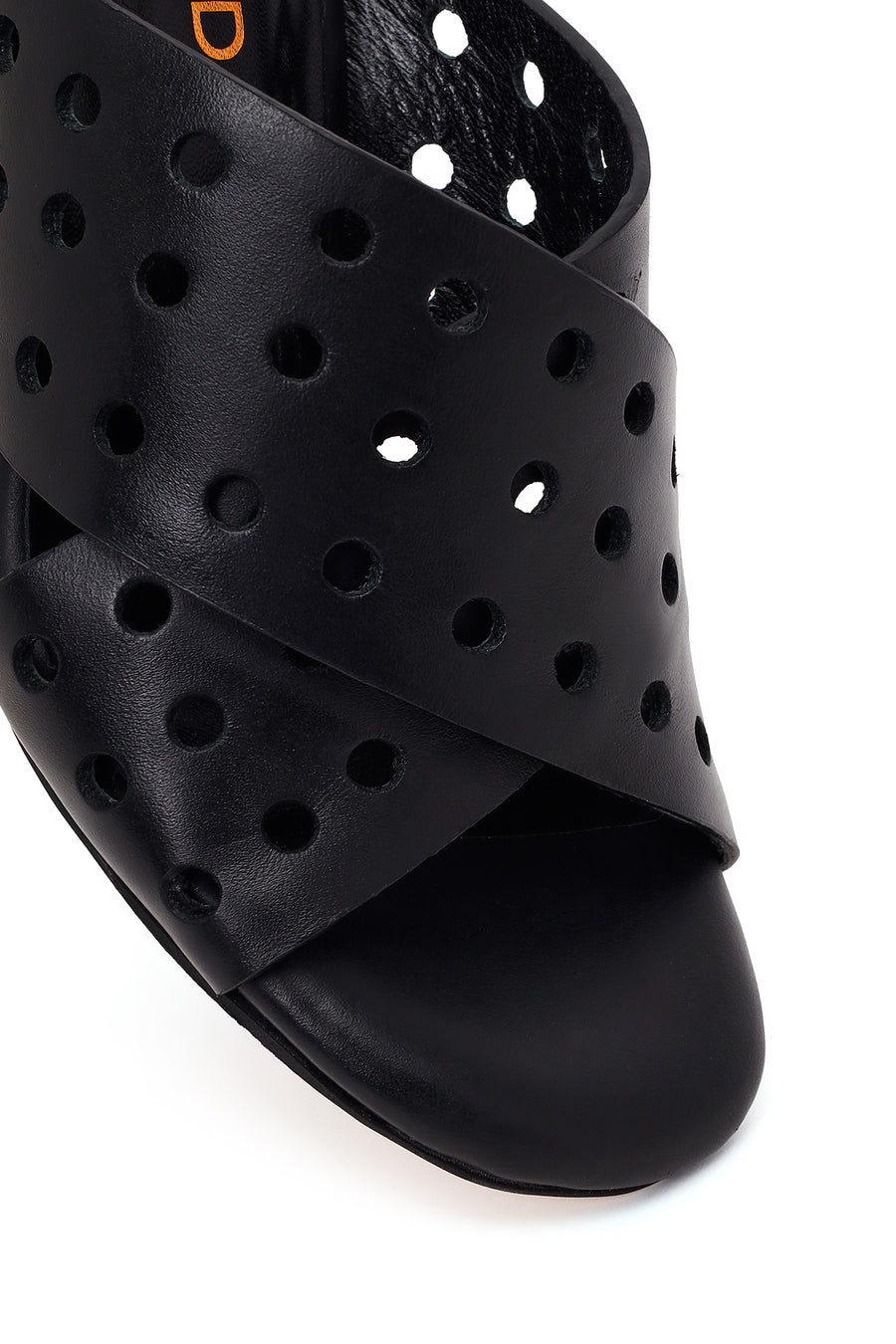 Woman Black Thick-Heeled Leather Slipper