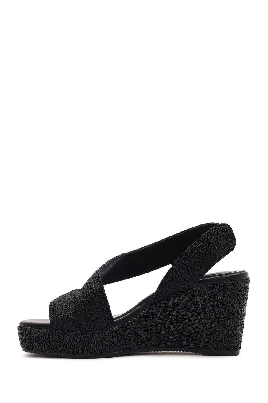 Women's Black Wedge Heeled Knitted Espadrille Sandals