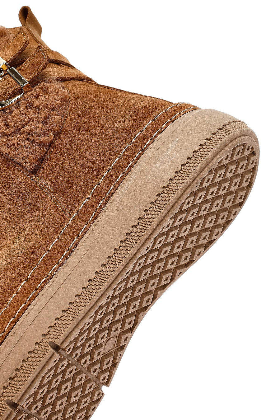 Woman Tan Zippered Suede Leather Teddy Bot