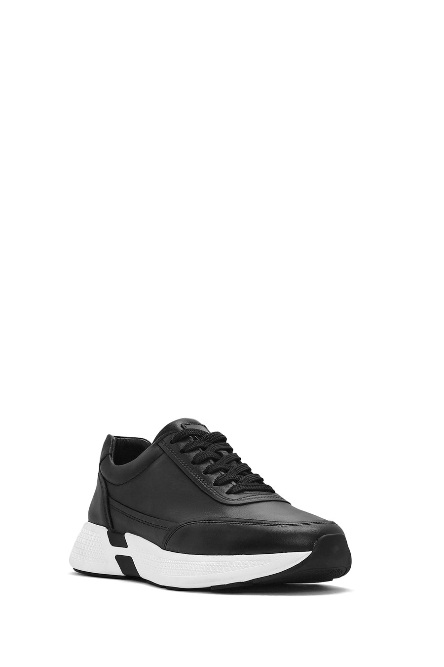 Erkek Siyah Bağcıklı Kalın Tabanlı Deri Sneaker