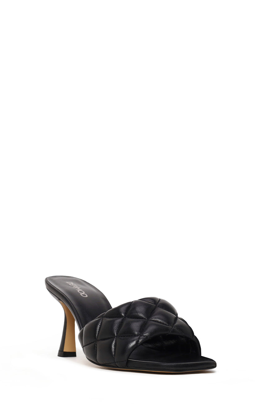 Woman Black Printed Thin-Heeled Leather Slippers