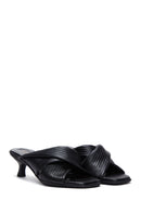 Women's Black Leather Heeled Slippers | Derimod