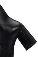 Women's Black Zippered Thick Heeled Leather Boots | Derimod