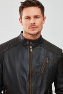 New Durant Men's Black Slim-Fit Vintage Leather Coat | Derimod