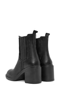 Women's Black Thick Heeled Leather Chelsea Boots | Derimod