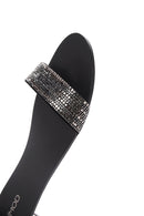 Women's Black Stone Flat Sandals | Derimod