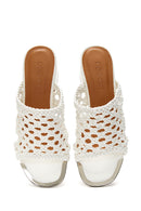 Women's White Knitted Thick Heeled Slippers | Derimod