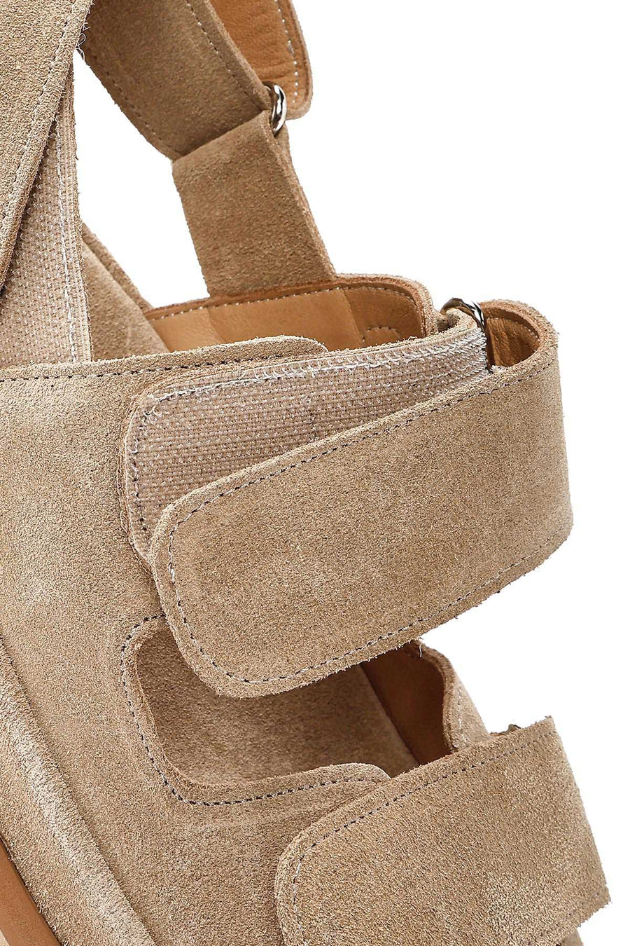 Women's Beige Strapped Chunky Sole Suede Leather Sandals